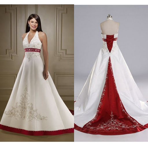 Rød brudekjole med hvid